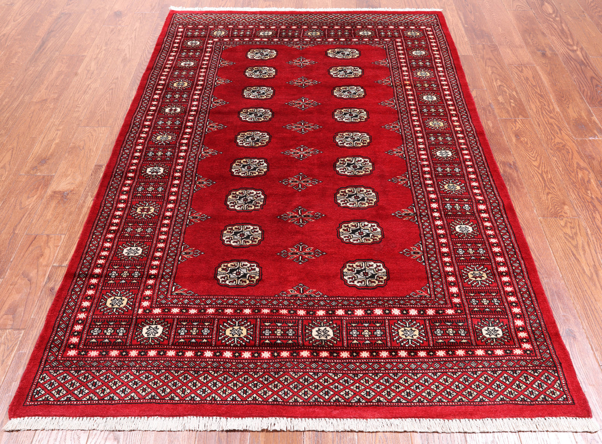 Red Bokhara Hand-Knotted Wool Rug - 4' 7" X 7' 0"