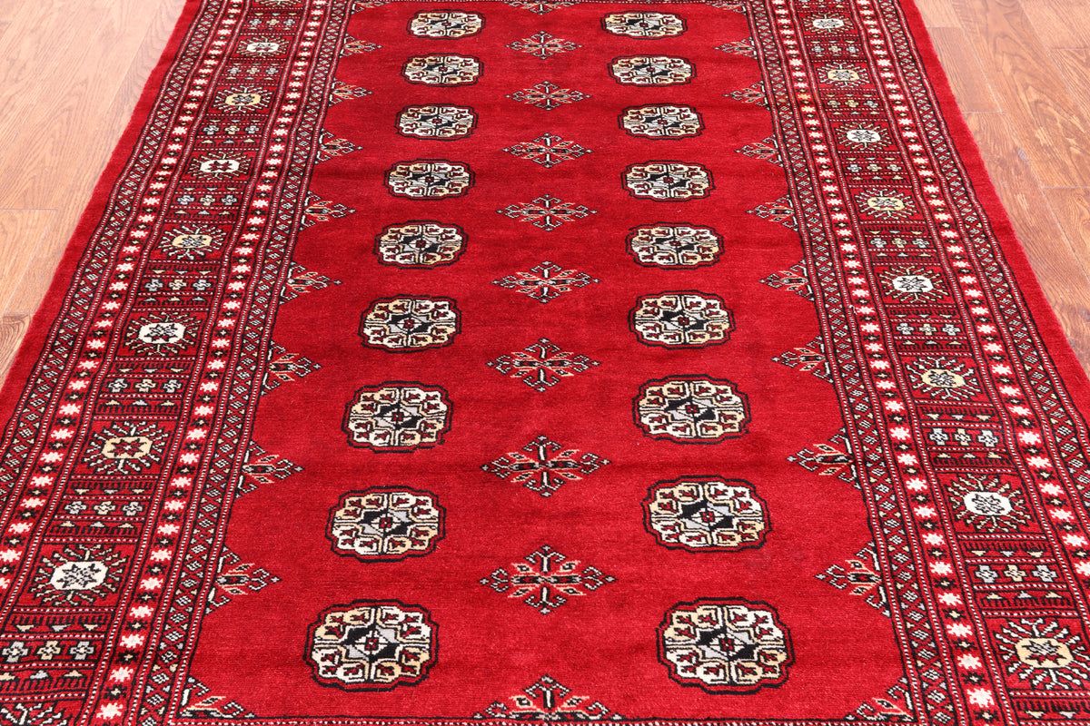 Red Bokhara Hand-Knotted Wool Rug - 4' 7" X 7' 0"