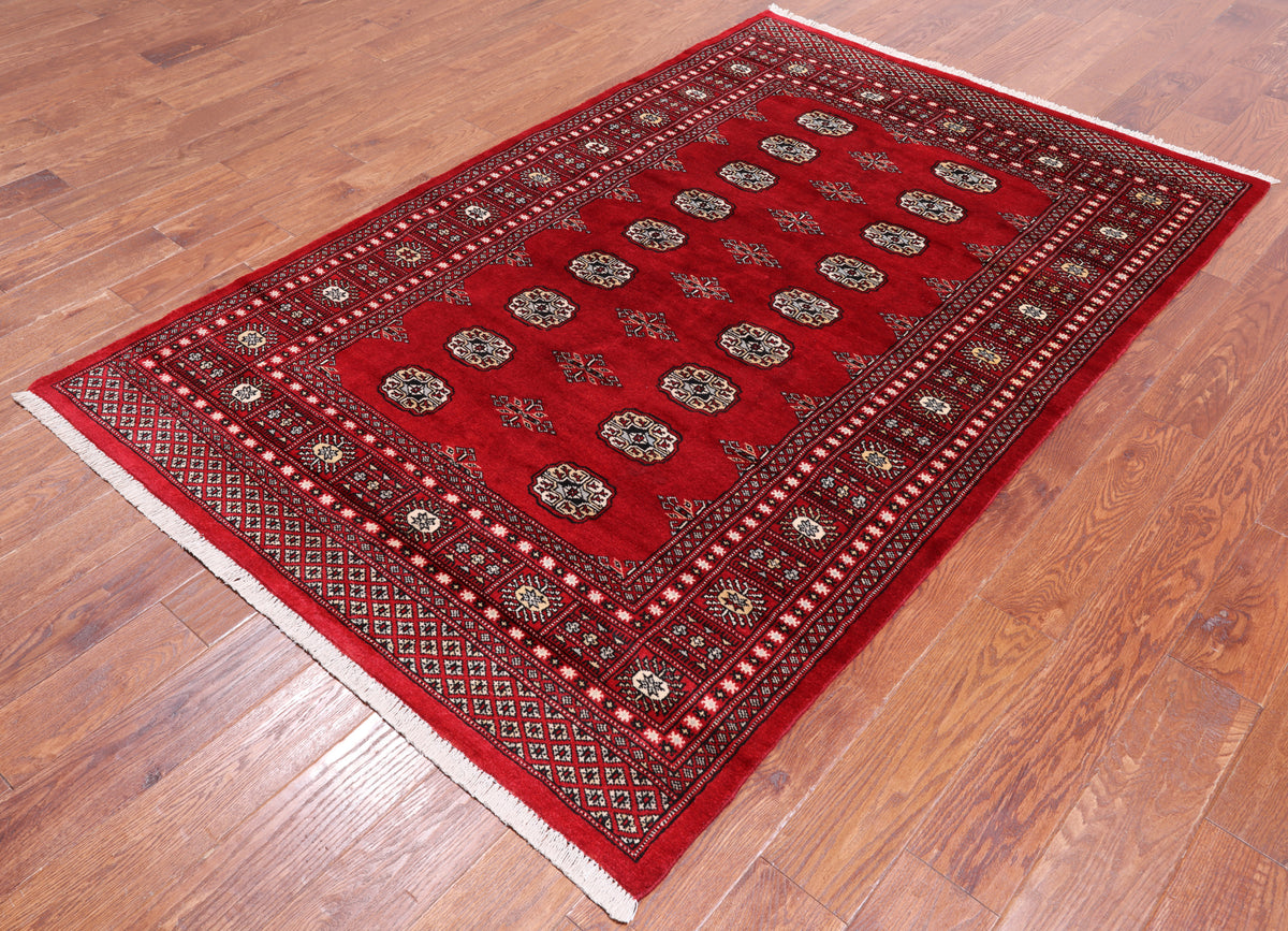 Red Bokhara Hand-Knotted Wool Rug - 4' 7" X 7' 0"