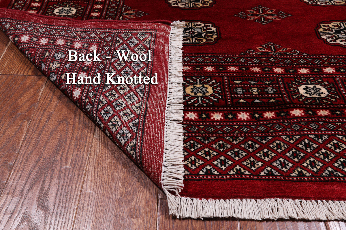 Red Bokhara Hand-Knotted Wool Rug - 4' 7" X 7' 0"