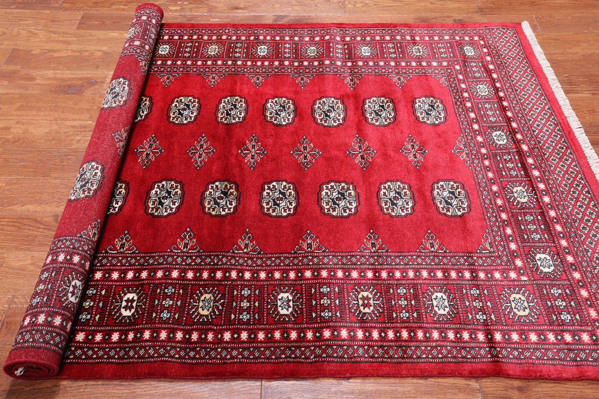 Red Bokhara Hand-Knotted Wool Rug - 4' 7" X 7' 0"