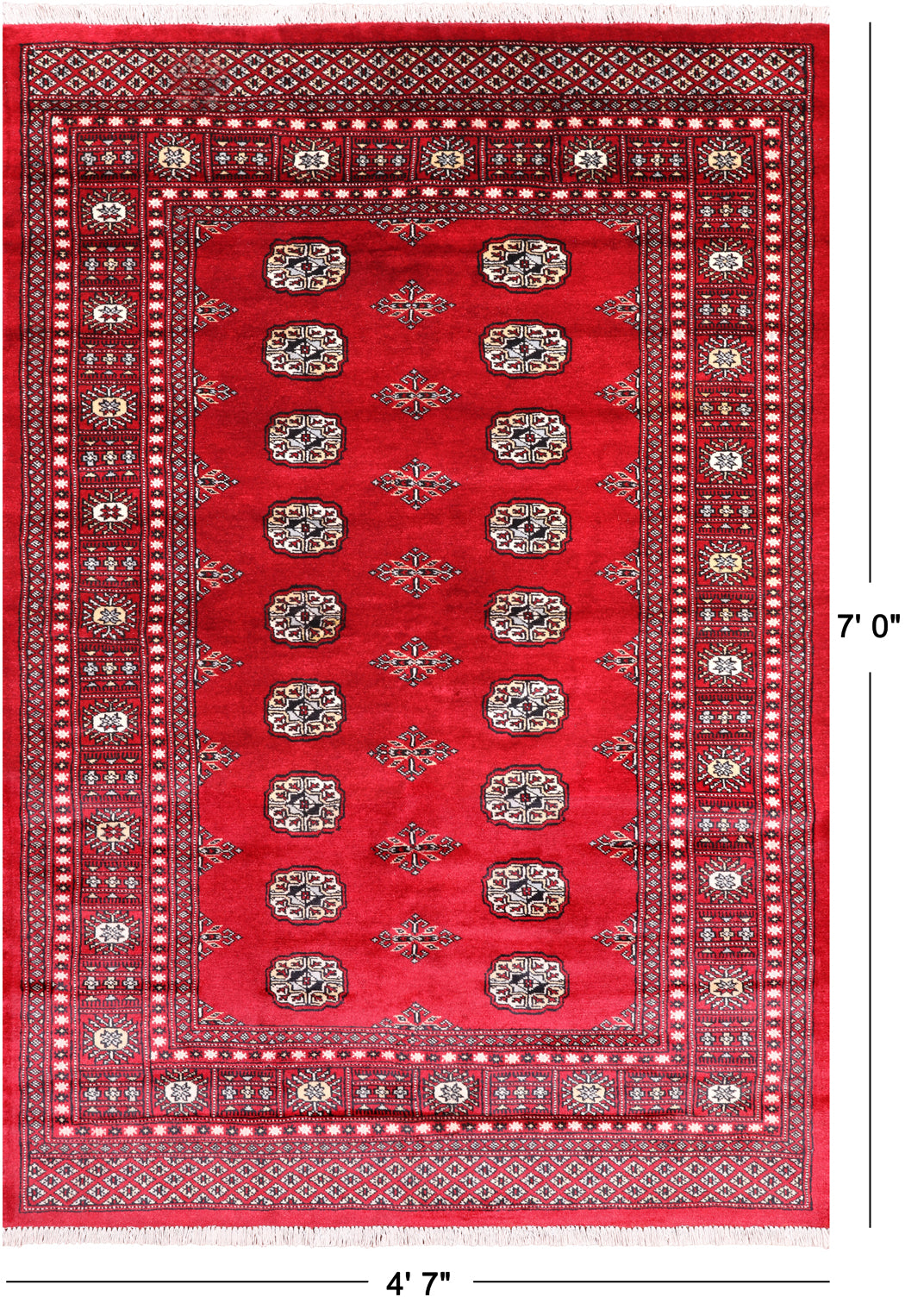 Red Bokhara Hand-Knotted Wool Rug - 4' 7" X 7' 0"