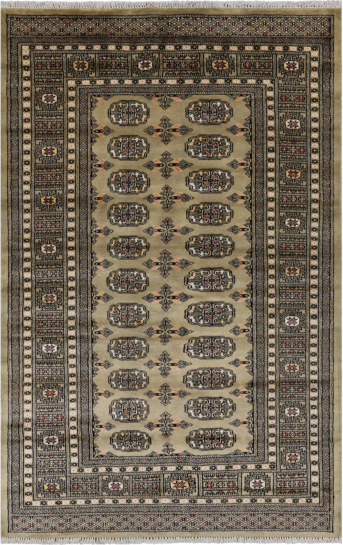 Green Bokhara Hand Knotted Wool Rug - 4' 6" X 6' 11"