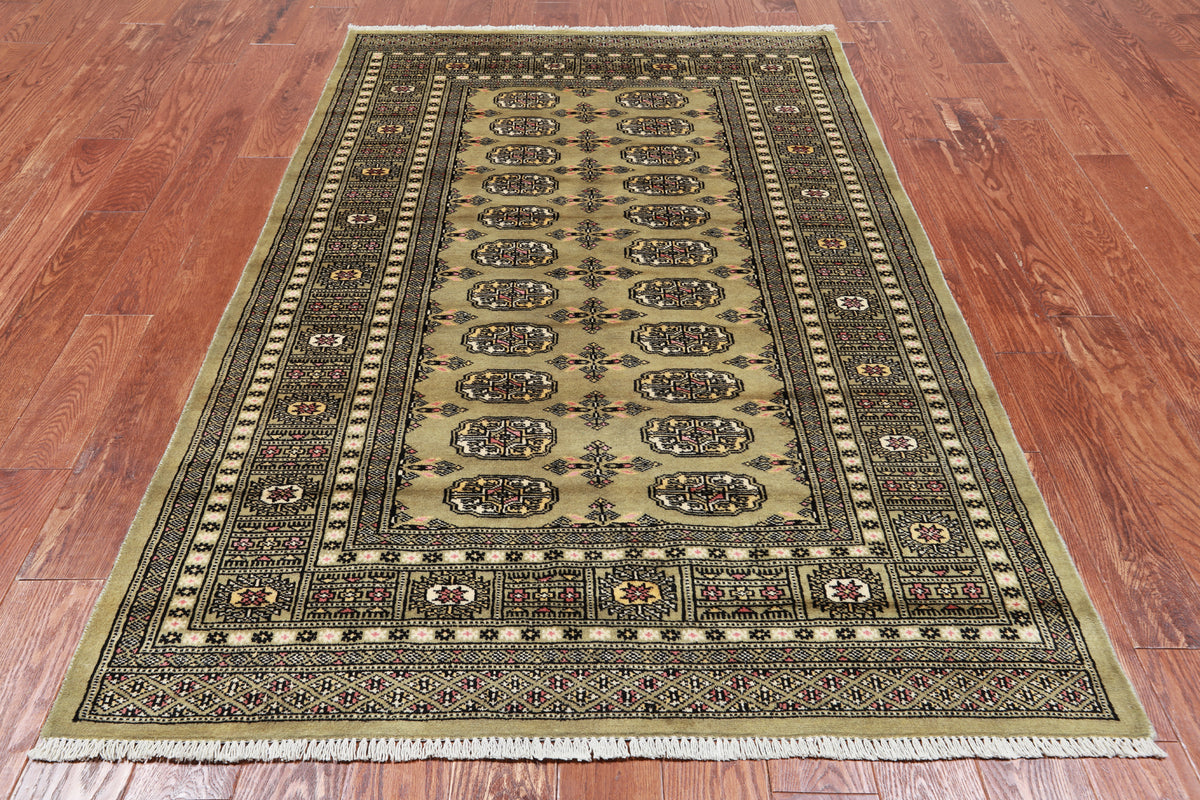 Green Bokhara Hand Knotted Wool Rug - 4' 6" X 6' 11"