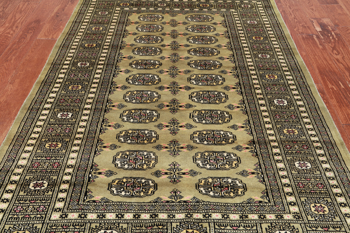 Green Bokhara Hand Knotted Wool Rug - 4' 6" X 6' 11"