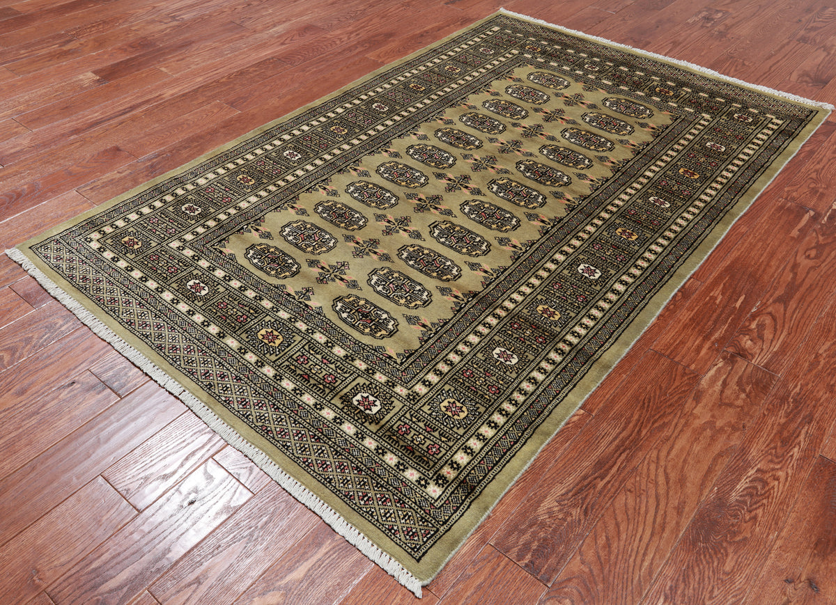 Green Bokhara Hand Knotted Wool Rug - 4' 6" X 6' 11"