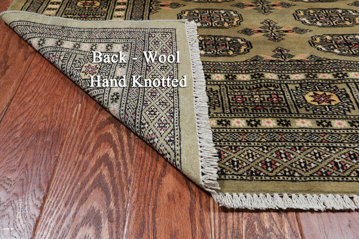 Green Bokhara Hand Knotted Wool Rug - 4' 6" X 6' 11"