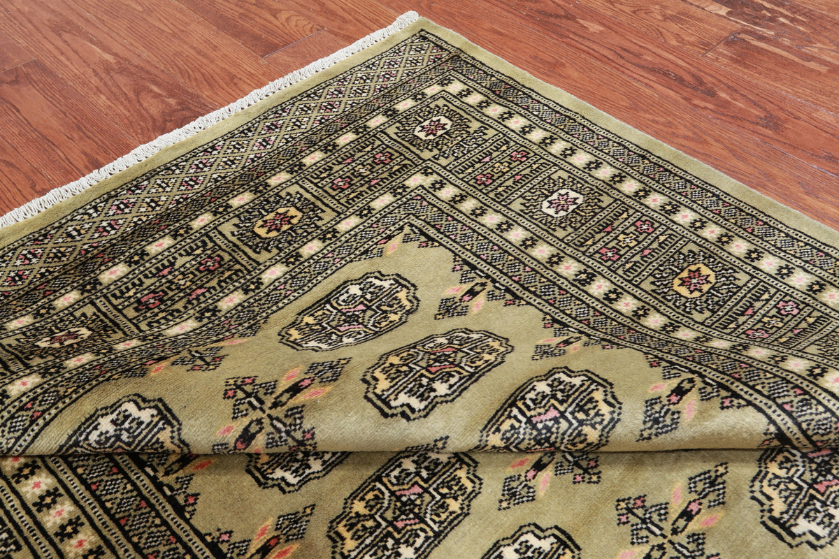 Green Bokhara Hand Knotted Wool Rug - 4' 6" X 6' 11"