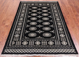 Black Bokhara Hand Knotted Wool Rug - 4' 7" X 6' 5"