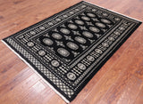 Black Bokhara Hand Knotted Wool Rug - 4' 7" X 6' 5"