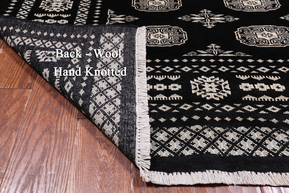 Black Bokhara Hand Knotted Wool Rug - 4' 7" X 6' 5"