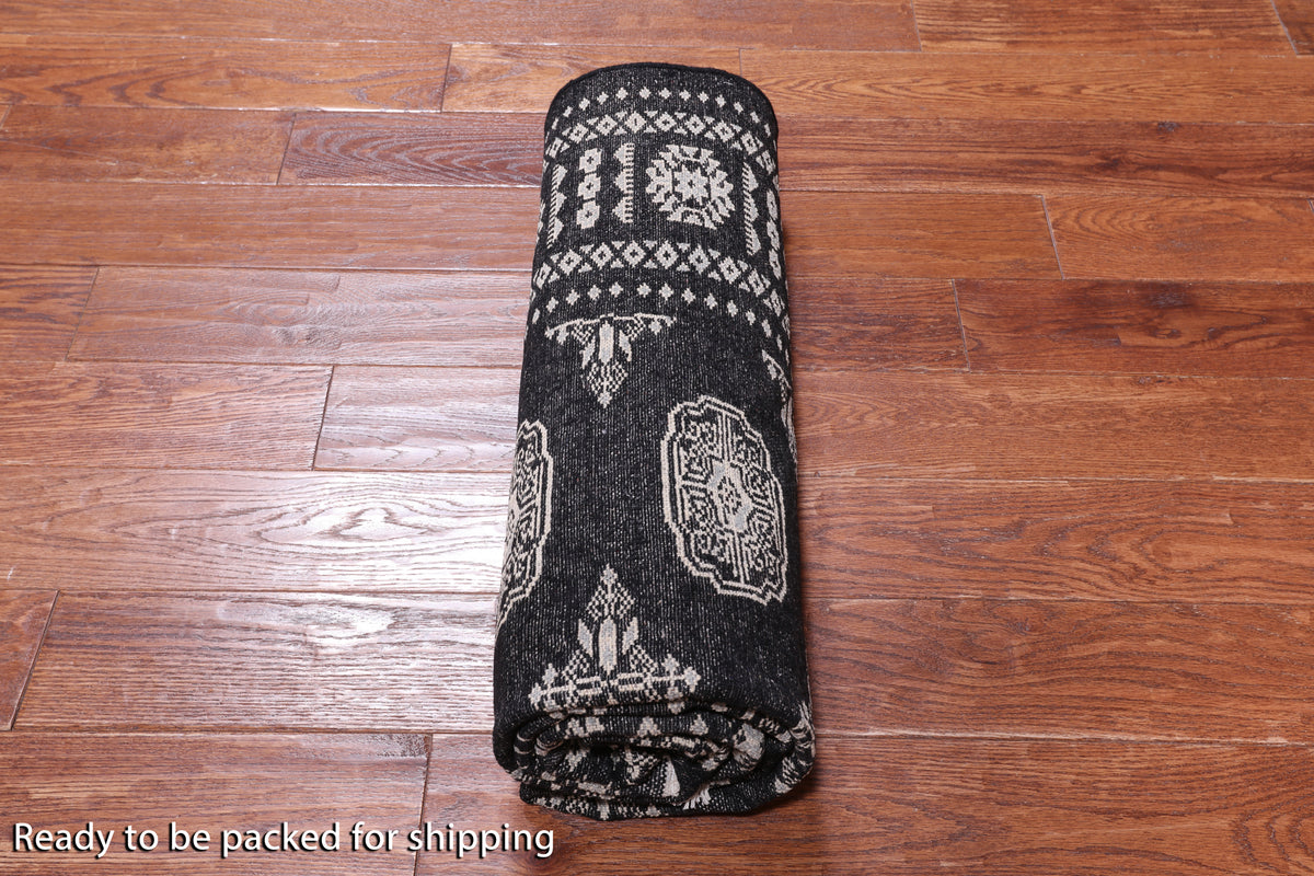 Black Bokhara Hand Knotted Wool Rug - 4' 7" X 6' 5"