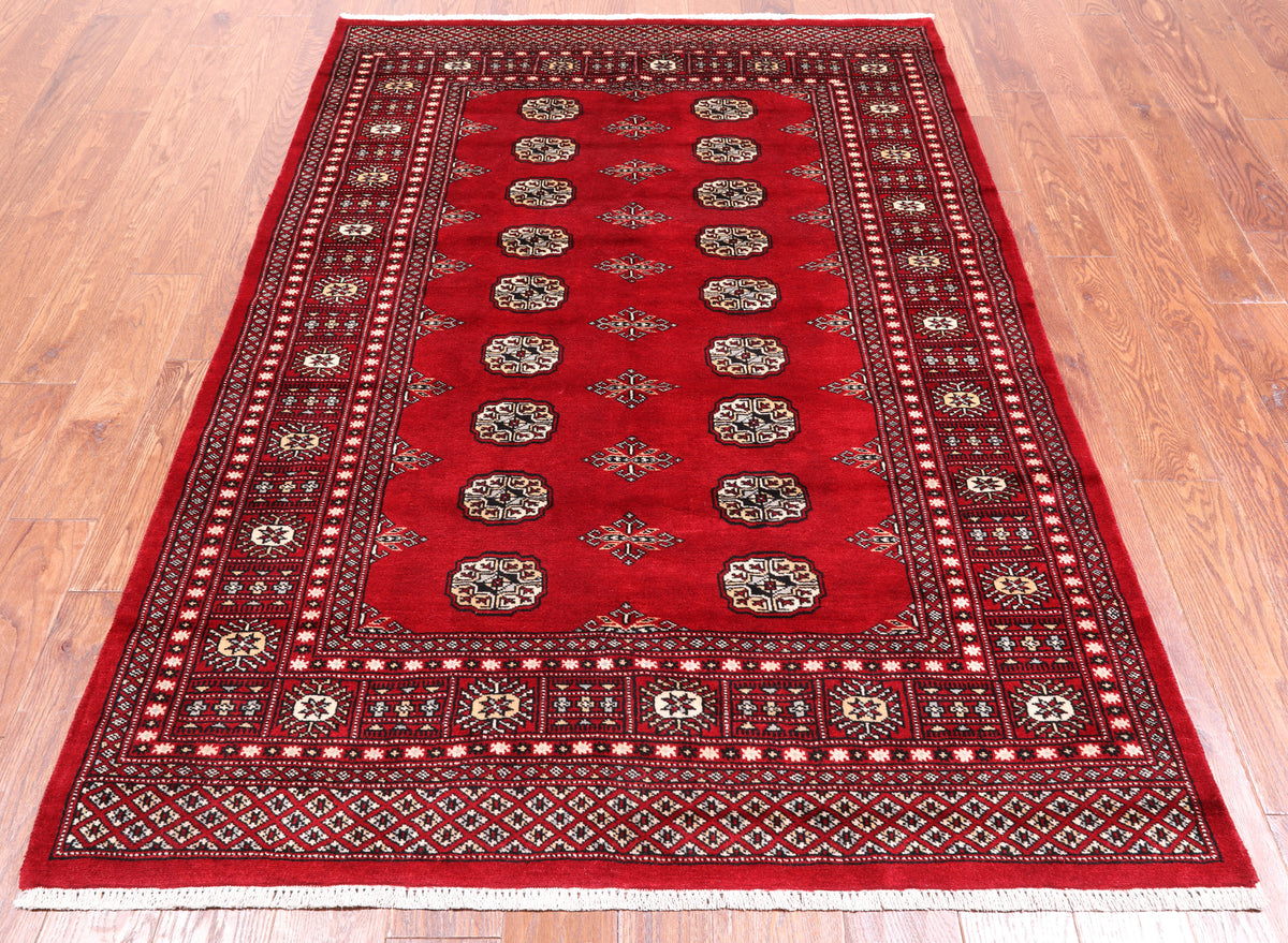 Red Bokhara Handmade Wool Rug - 4' 7" X 6' 9"