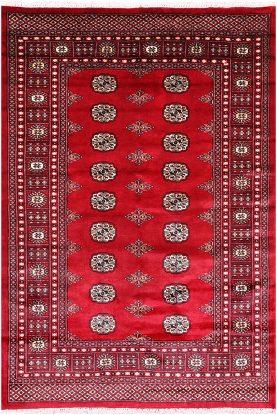 Red Bokhara Handmade Wool Rug - 4' 7" X 6' 9"