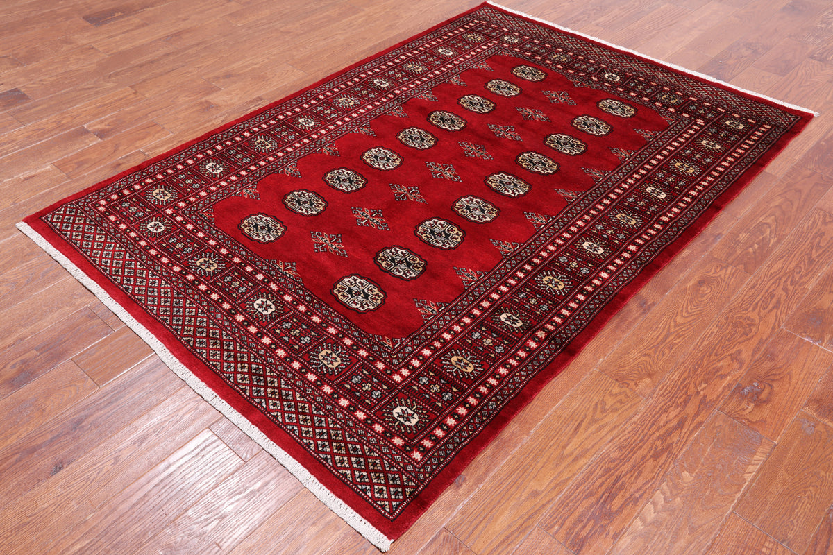 Red Bokhara Handmade Wool Rug - 4' 7" X 6' 9"