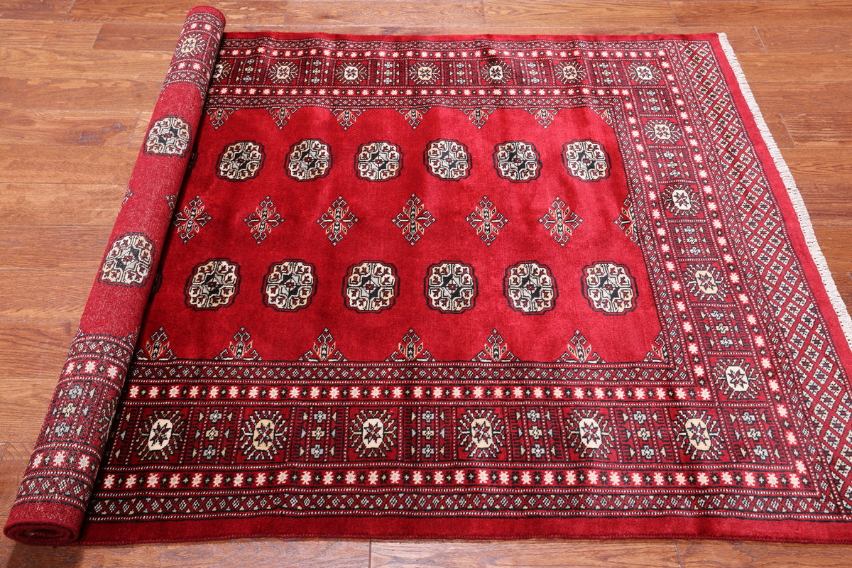 Red Bokhara Handmade Wool Rug - 4' 7" X 6' 9"