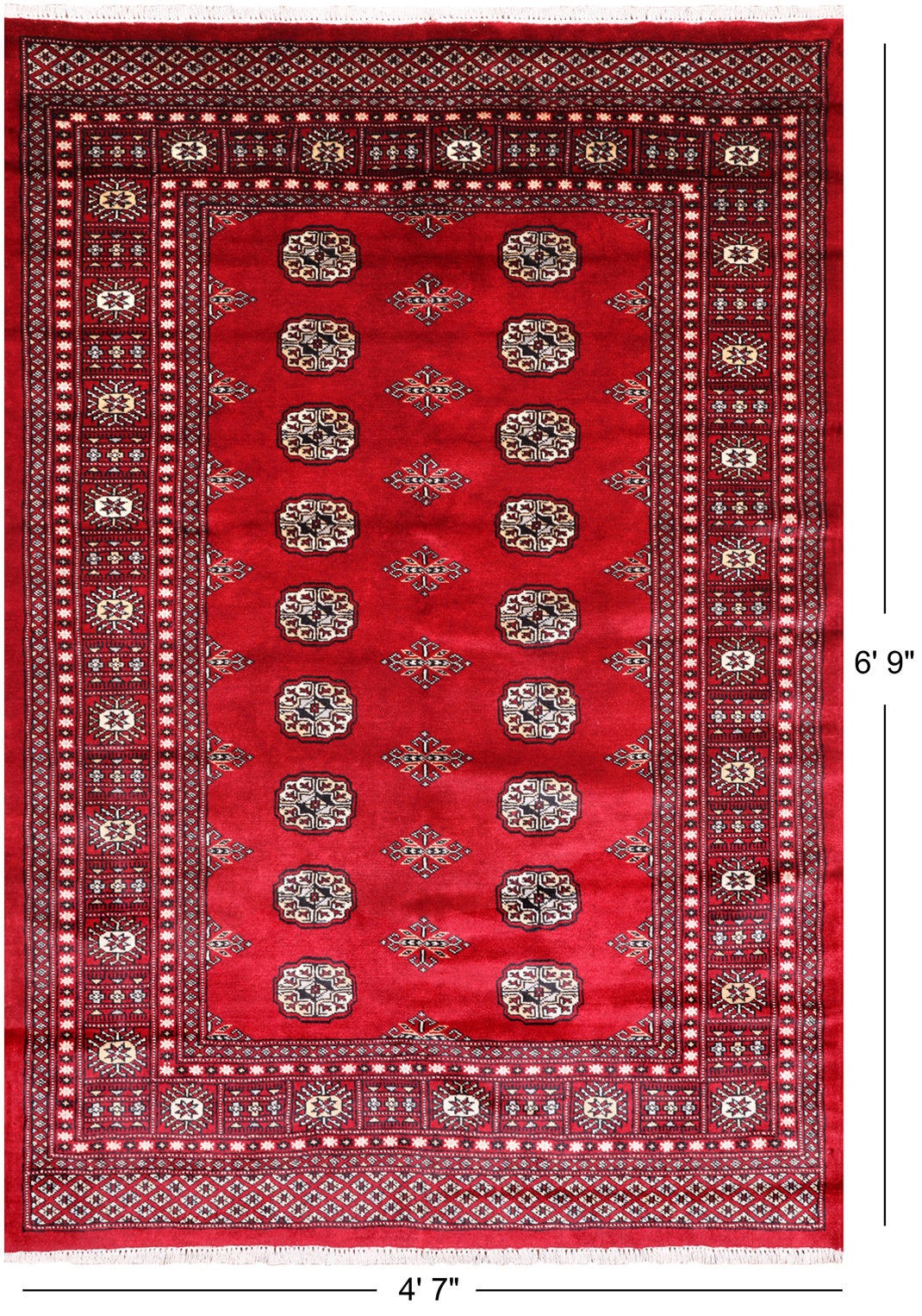 Red Bokhara Handmade Wool Rug - 4' 7" X 6' 9"