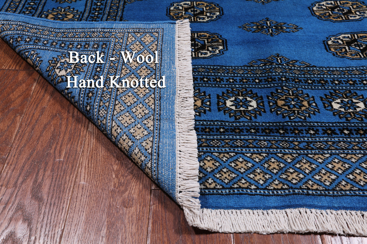 Blue Bokhara Hand-Knotted Wool Rug - 4' 6" X 6' 11"