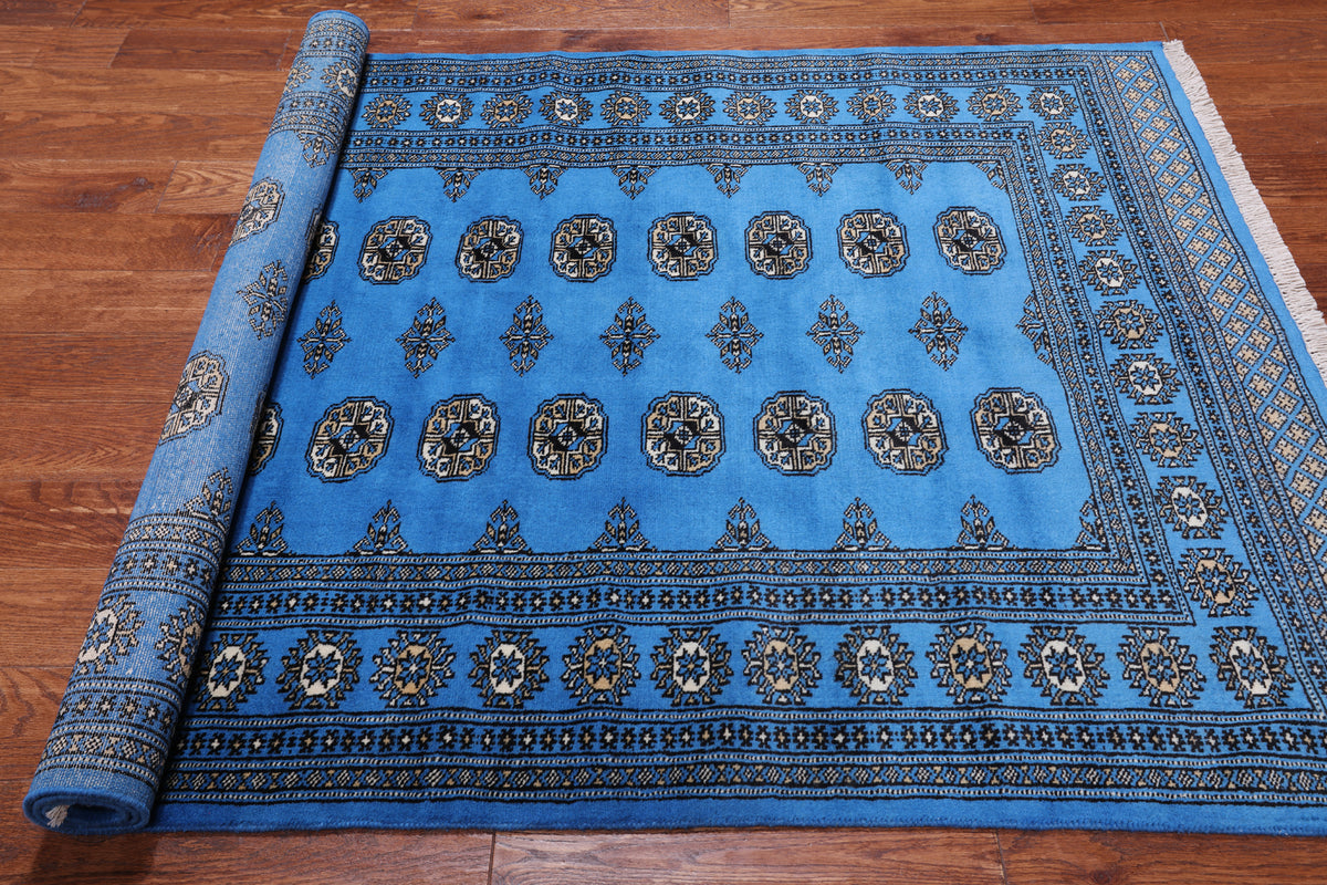 Blue Bokhara Hand-Knotted Wool Rug - 4' 6" X 6' 11"