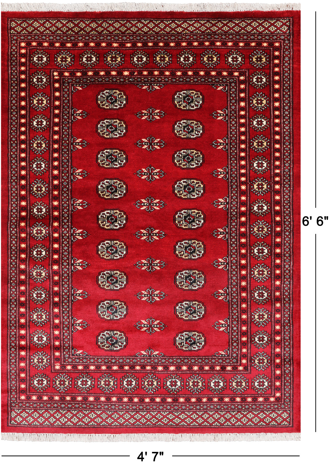 Red Bokhara Hand Knotted Wool Rug - 4' 7" X 6' 6"