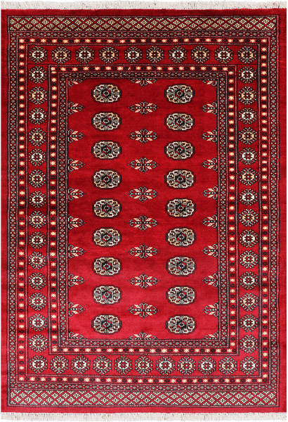 Red Bokhara Hand Knotted Wool Rug - 4' 7" X 6' 6"