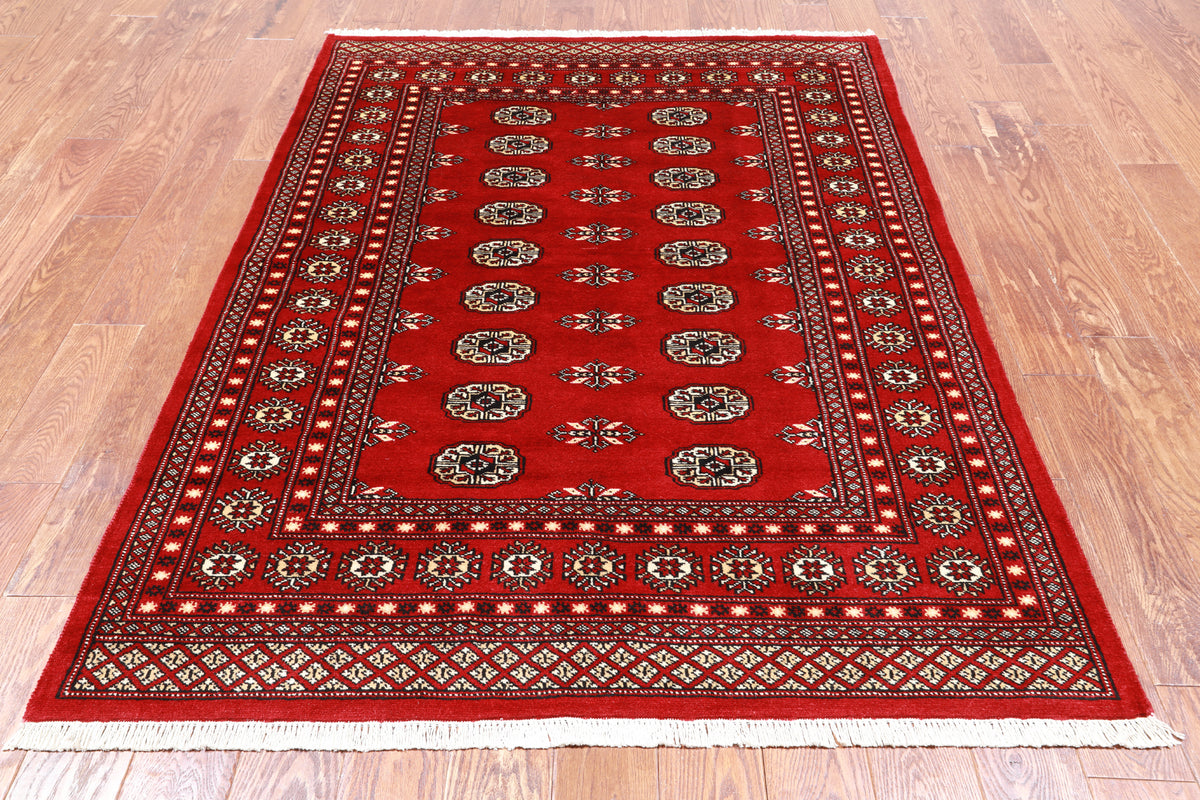 Red Bokhara Hand Knotted Wool Rug - 4' 7" X 6' 6"