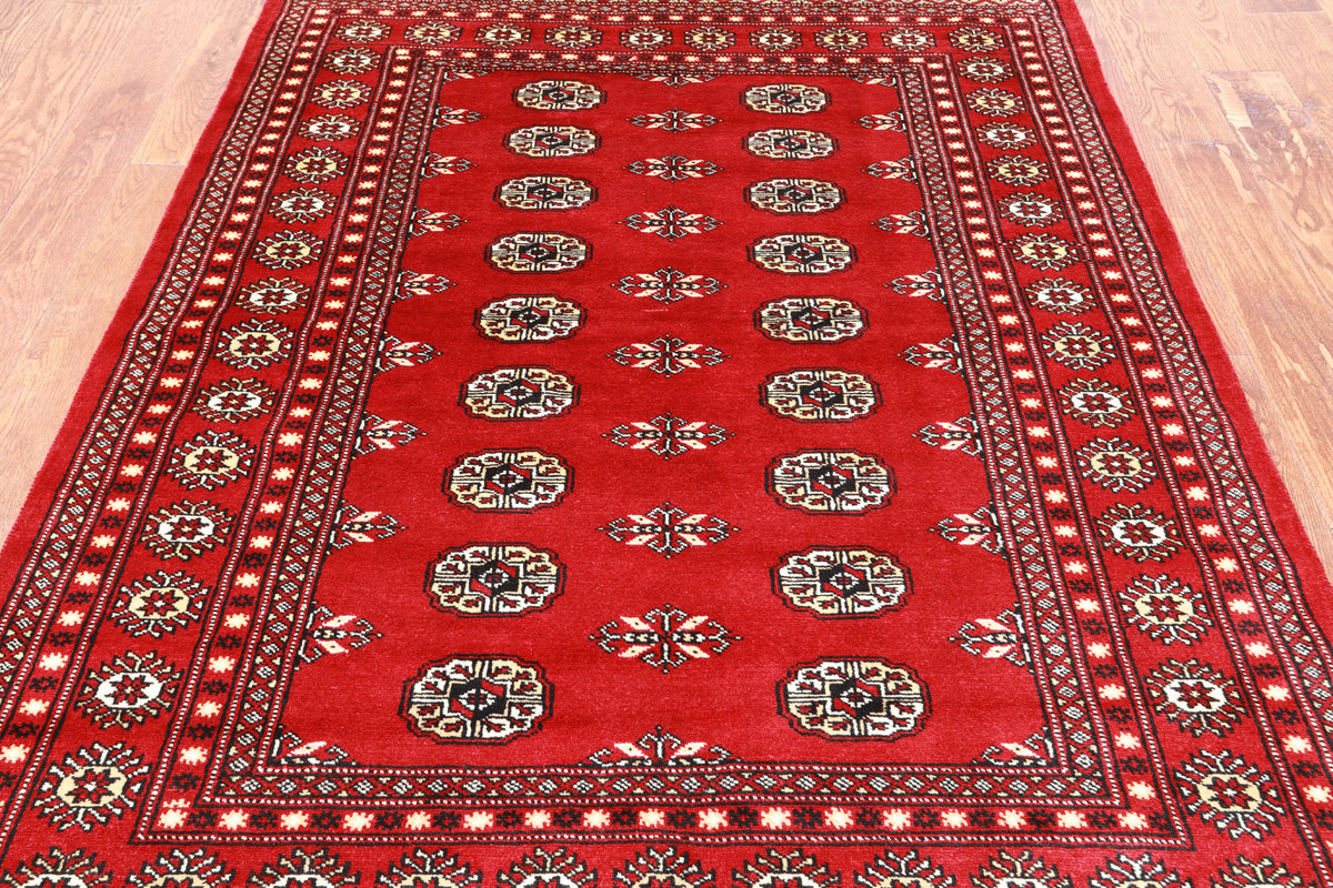 Red Bokhara Hand Knotted Wool Rug - 4' 7" X 6' 6"