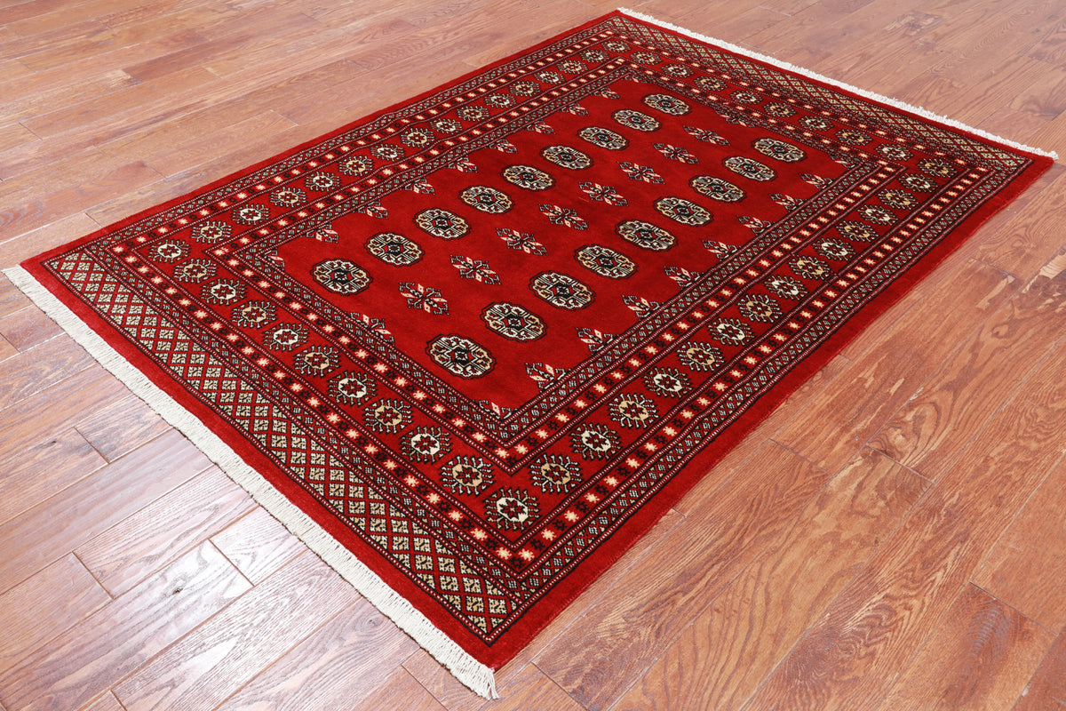 Red Bokhara Hand Knotted Wool Rug - 4' 7" X 6' 6"