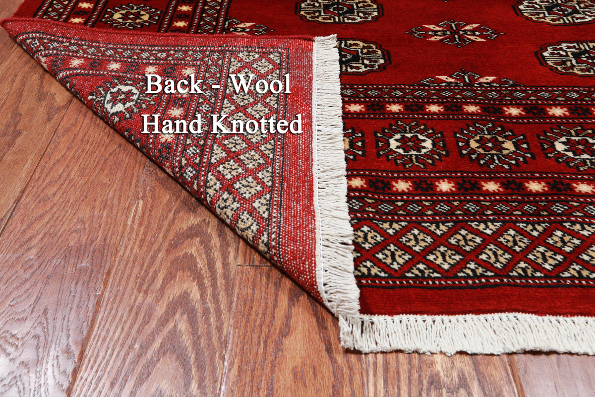 Red Bokhara Hand Knotted Wool Rug - 4' 7" X 6' 6"