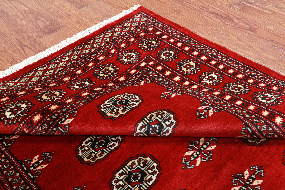 Red Bokhara Hand Knotted Wool Rug - 4' 7" X 6' 6"