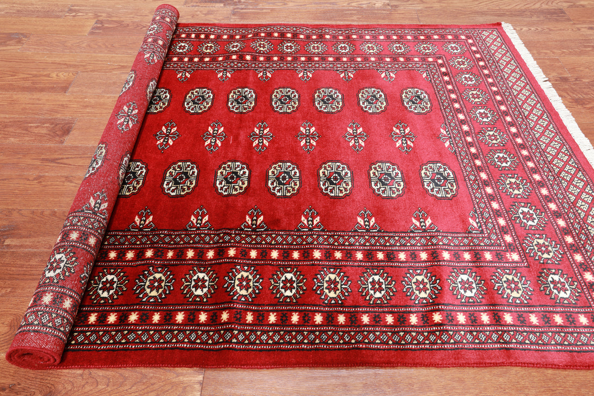 Red Bokhara Hand Knotted Wool Rug - 4' 7" X 6' 6"