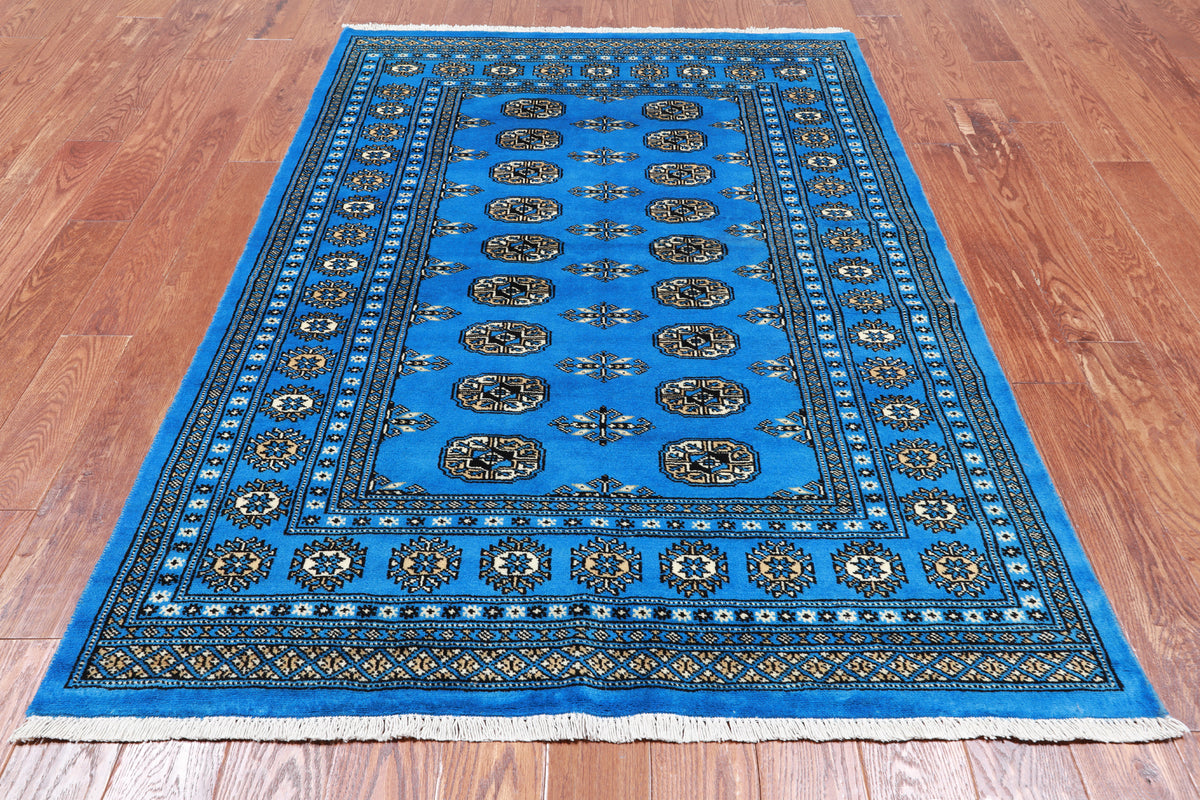 Blue Bokhara Hand-Knotted Wool Rug - 4' 7" X 6' 4"