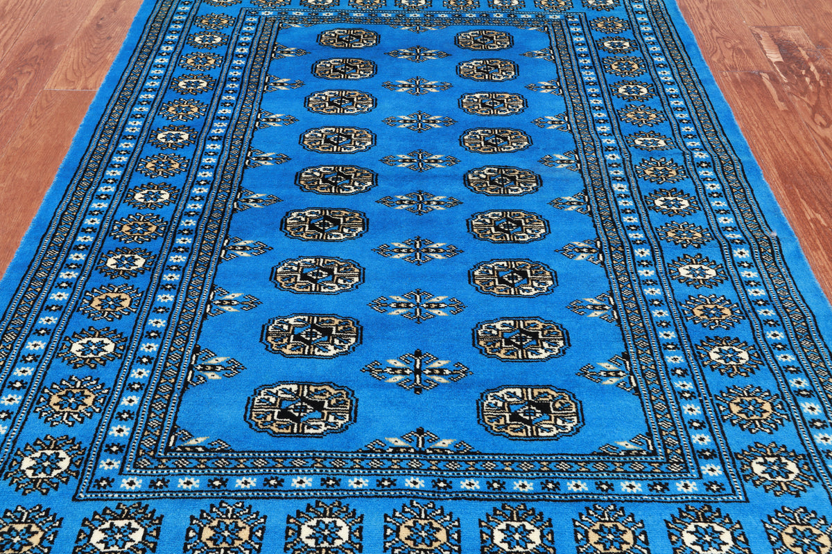 Blue Bokhara Hand-Knotted Wool Rug - 4' 7" X 6' 4"