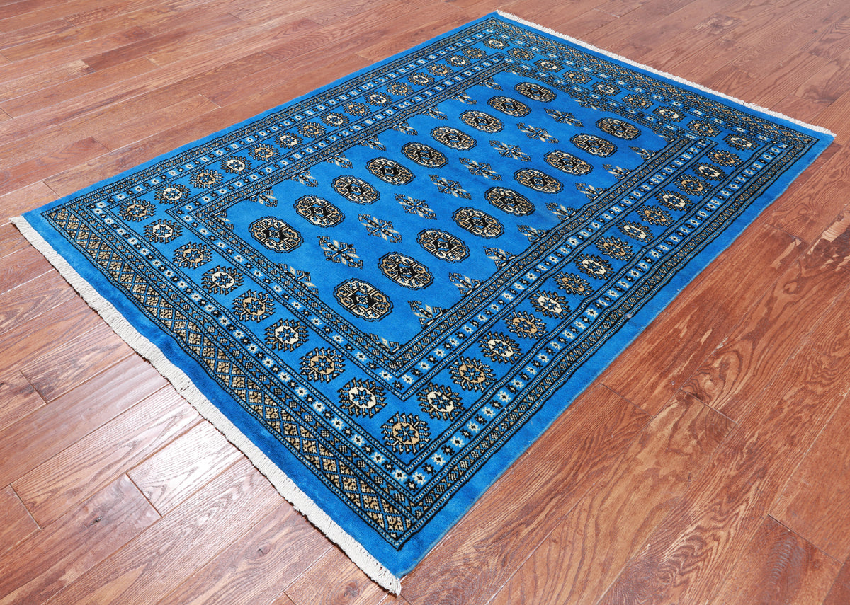 Blue Bokhara Hand-Knotted Wool Rug - 4' 7" X 6' 4"