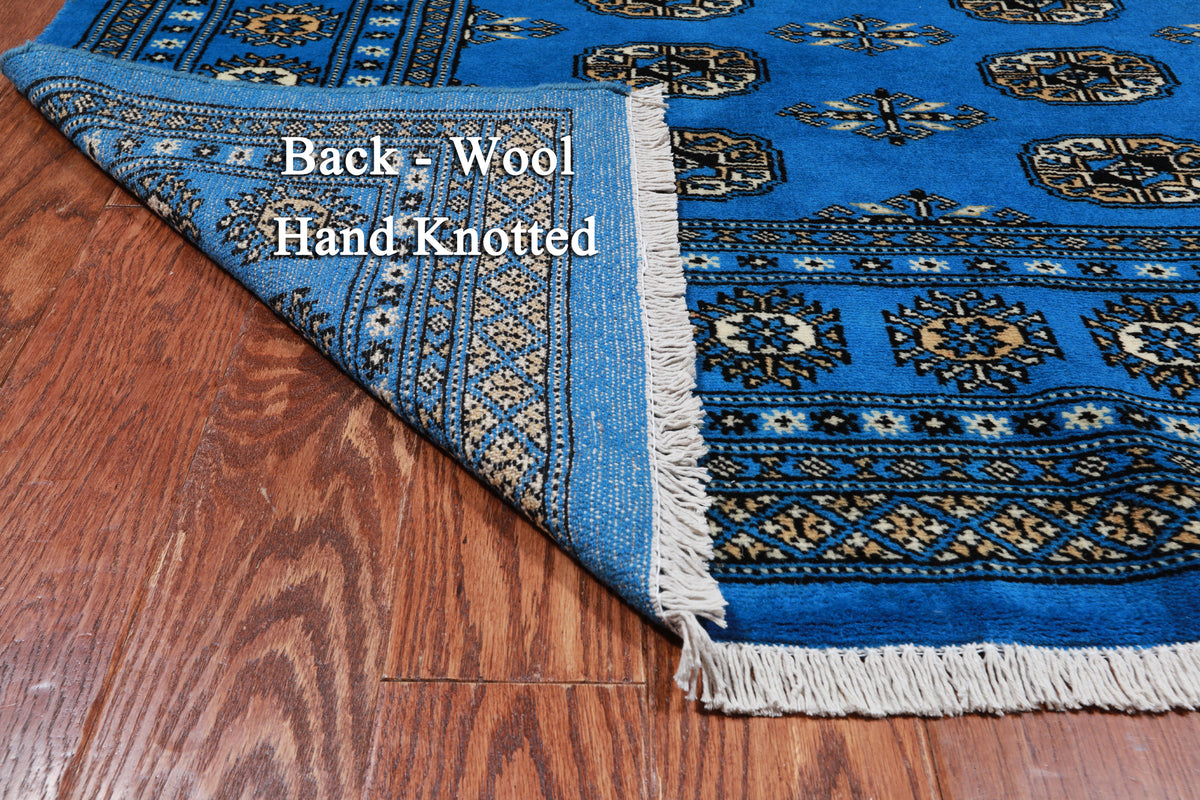 Blue Bokhara Hand-Knotted Wool Rug - 4' 7" X 6' 4"