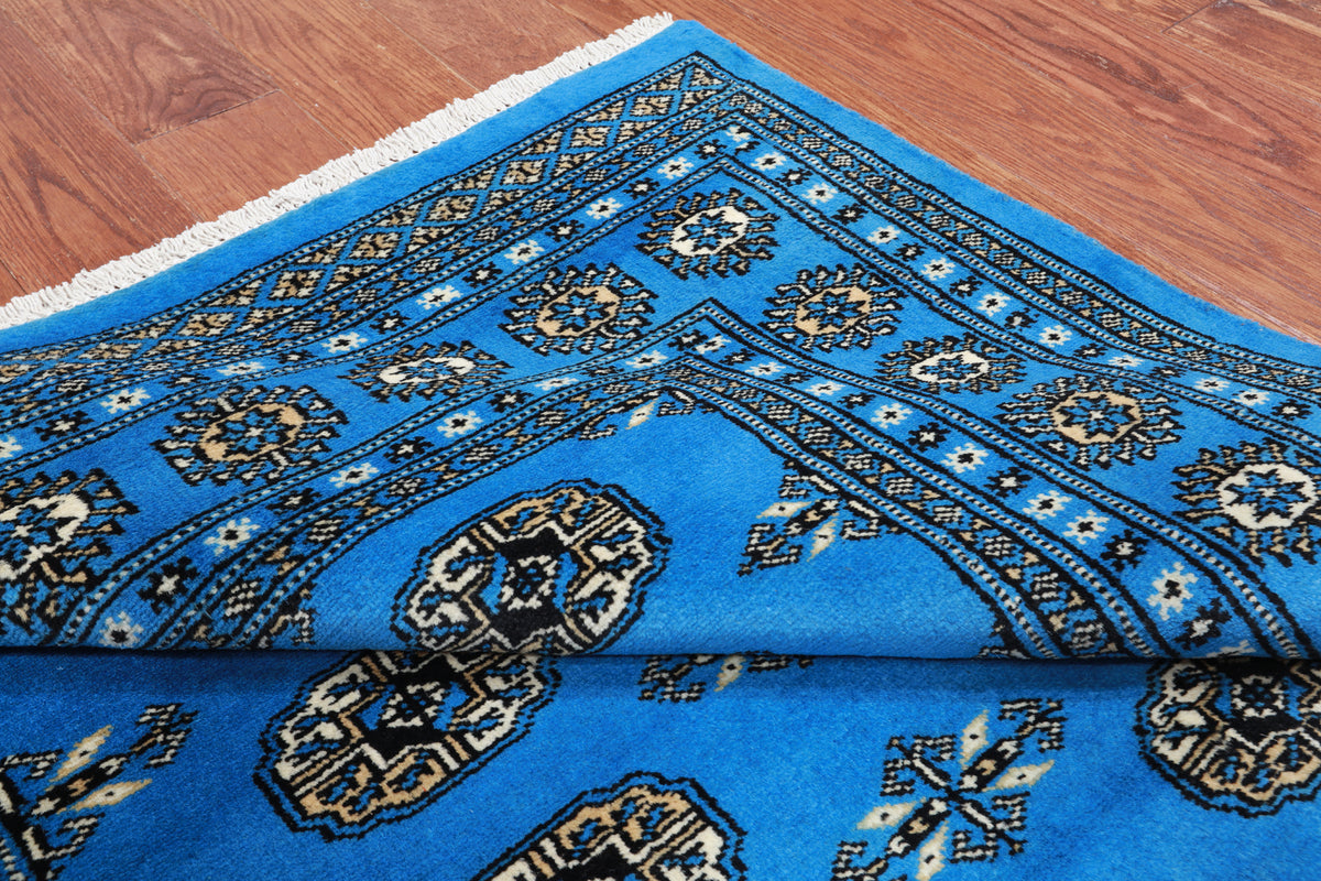 Blue Bokhara Hand-Knotted Wool Rug - 4' 7" X 6' 4"