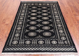Black Bokhara Hand-Knotted Wool Rug - 4' 7" X 6' 8"