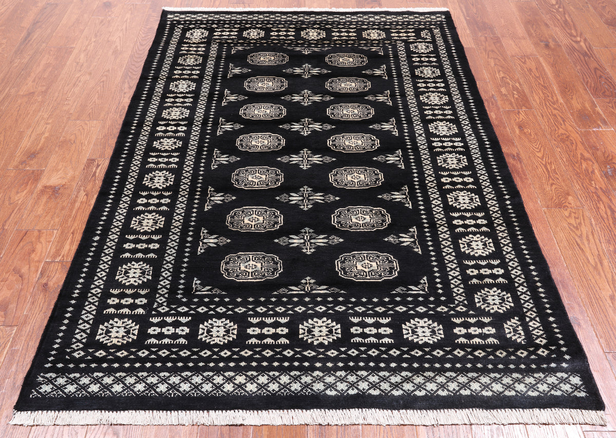 Black Bokhara Hand-Knotted Wool Rug - 4' 7" X 6' 8"