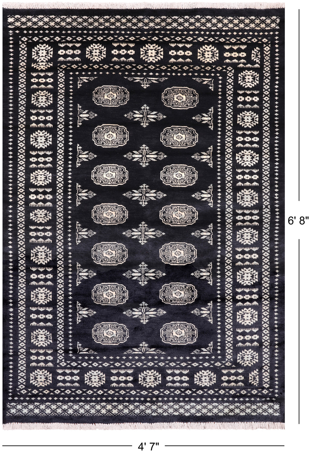 Black Bokhara Hand-Knotted Wool Rug - 4' 7" X 6' 8"