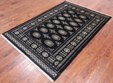 Black Bokhara Hand-Knotted Wool Rug - 4' 7" X 6' 8"