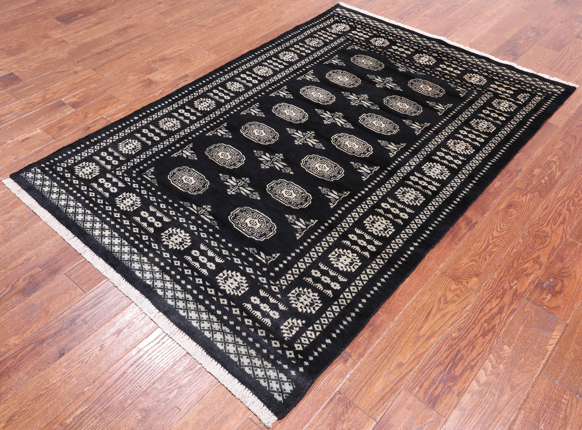 Black Bokhara Hand-Knotted Wool Rug - 4' 7" X 6' 8"