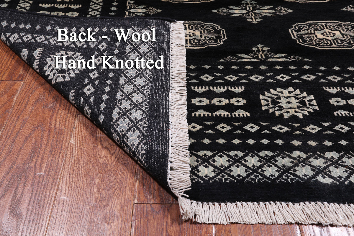 Black Bokhara Hand-Knotted Wool Rug - 4' 7" X 6' 8"
