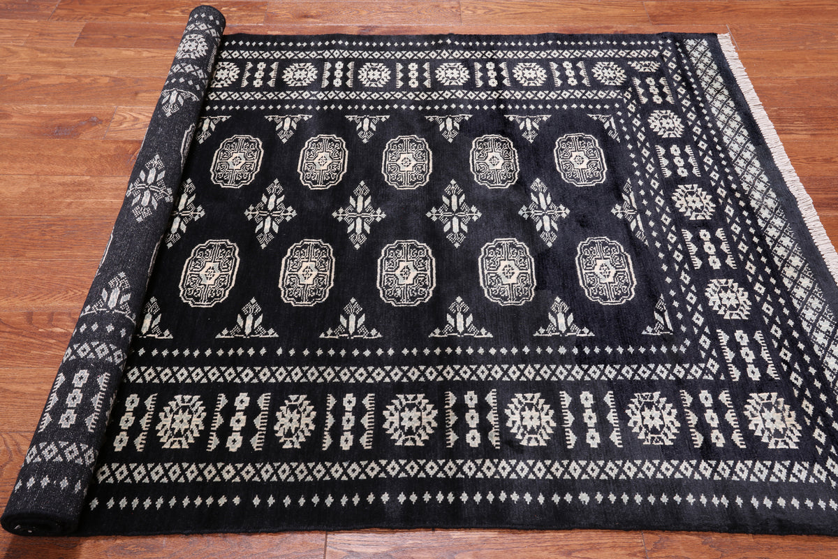 Black Bokhara Hand-Knotted Wool Rug - 4' 7" X 6' 8"