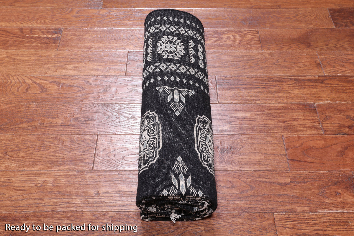Black Bokhara Hand-Knotted Wool Rug - 4' 7" X 6' 8"