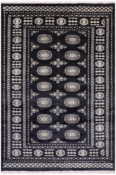 Black Bokhara Hand-Knotted Wool Rug - 4' 7" X 6' 8"