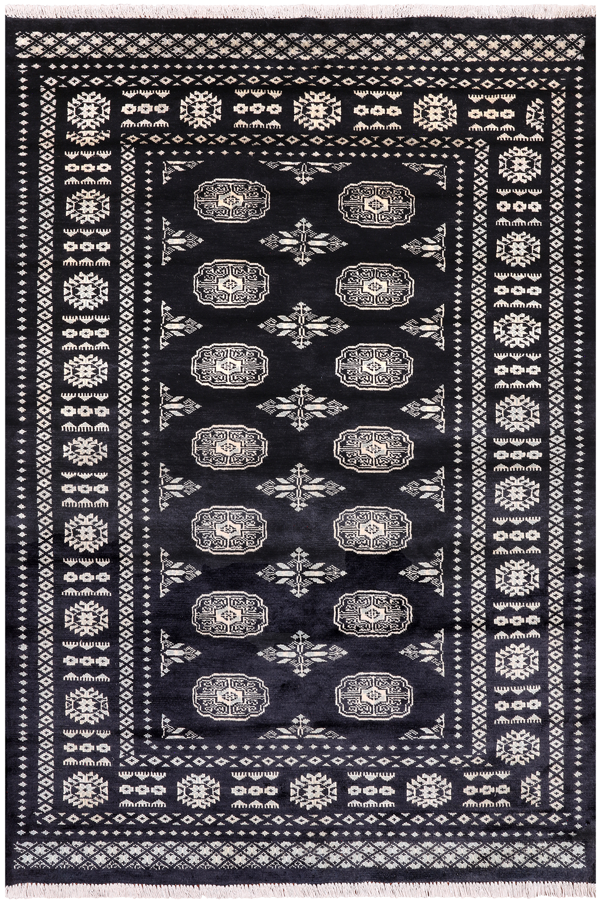 Black Bokhara Hand-Knotted Wool Rug - 4' 7" X 6' 8"