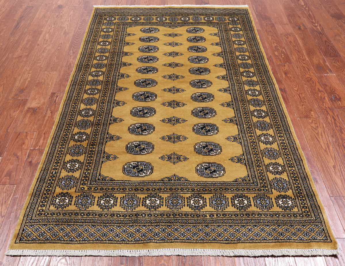Gold Bokhara Hand Knotted Wool Rug - 4' 7" X 7' 1"