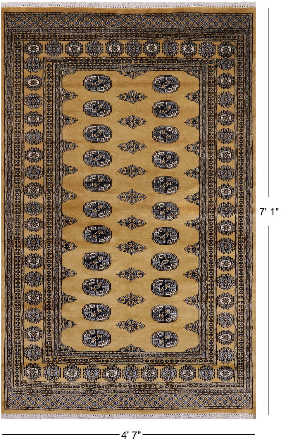 Gold Bokhara Hand Knotted Wool Rug - 4' 7" X 7' 1"