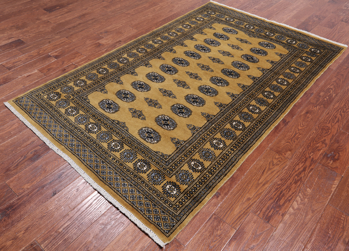 Gold Bokhara Hand Knotted Wool Rug - 4' 7" X 7' 1"