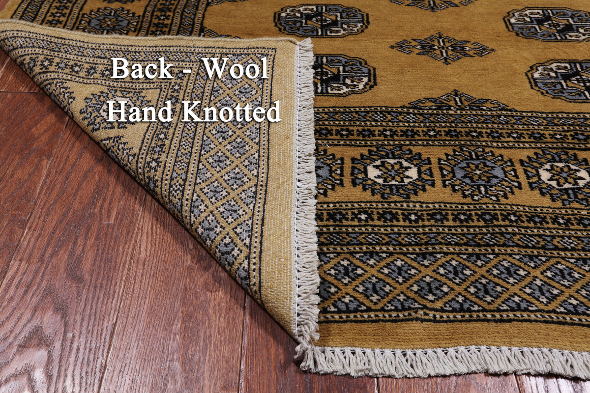 Gold Bokhara Hand Knotted Wool Rug - 4' 7" X 7' 1"